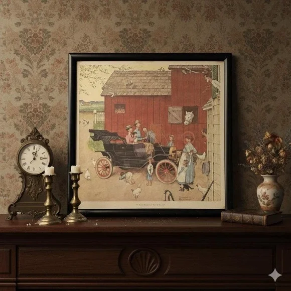 Norman Rockwell The Famous Model T Boss of the Road Framed Lithograph Print Art - Picture 3 of 5